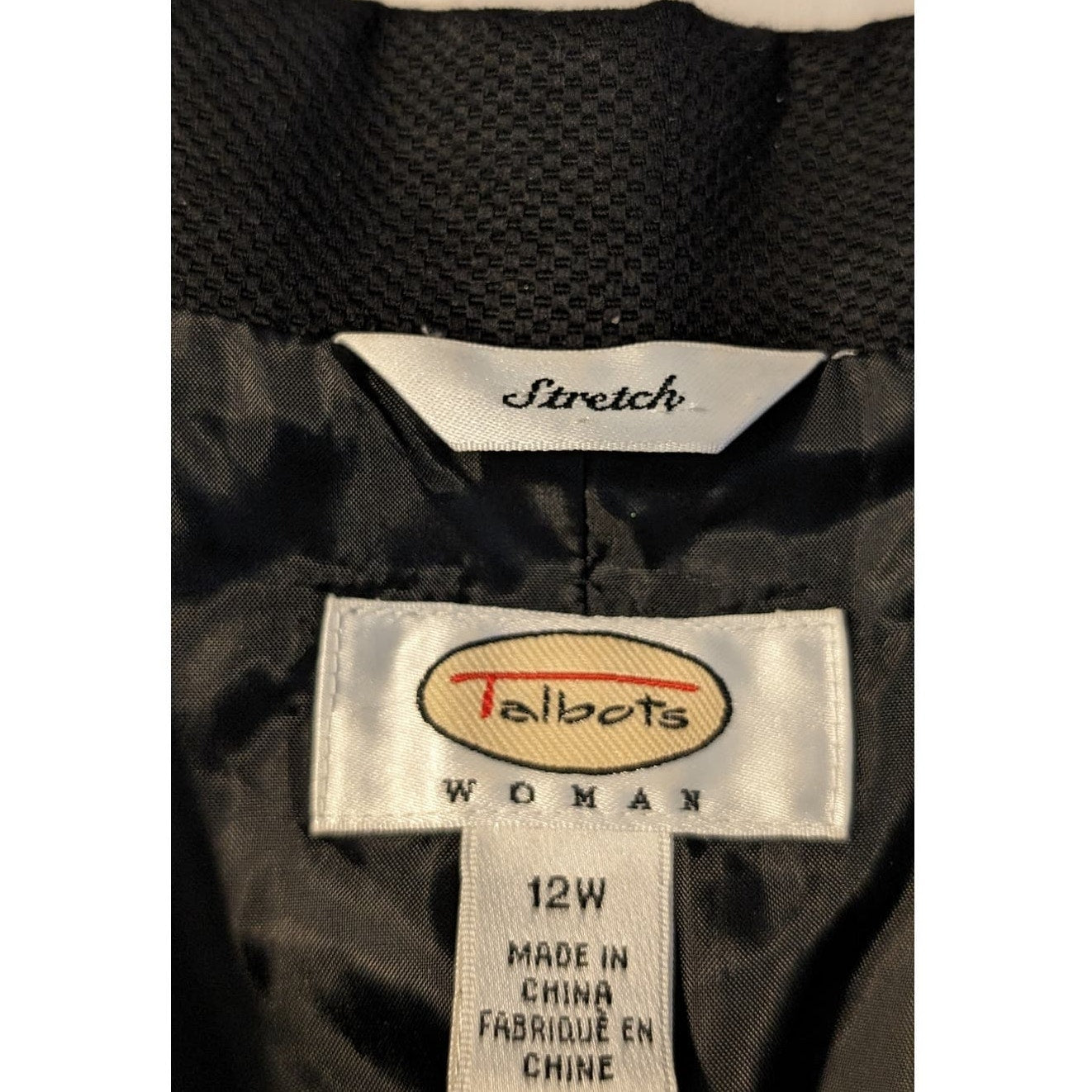 Talbots Black Fully Lined Full Zip Pique Cotton Stretch Jacket Womens' Sz 12W
