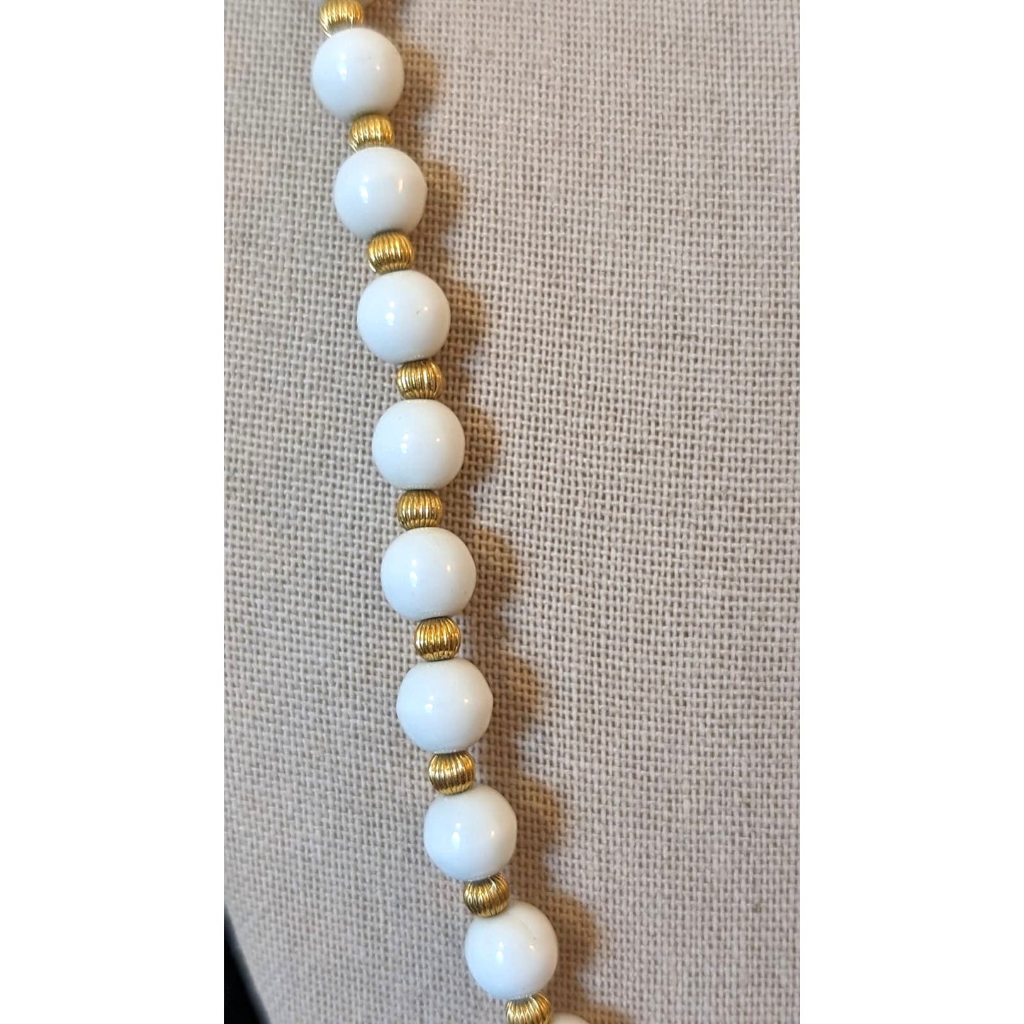 Vintage 1960s Gay Boyer White Glass Bead Strand 24" Necklace