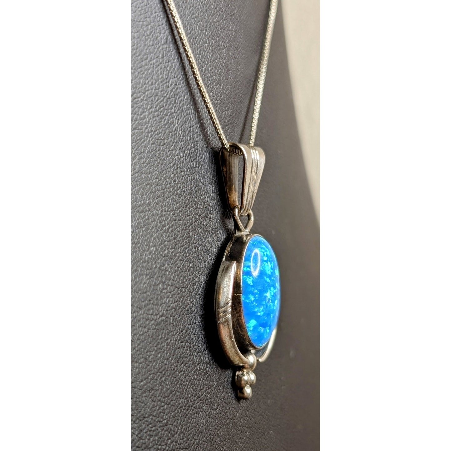 VTG Running Bear- Navajo Sterling Silver Blue Opal Pendant with Box Chain