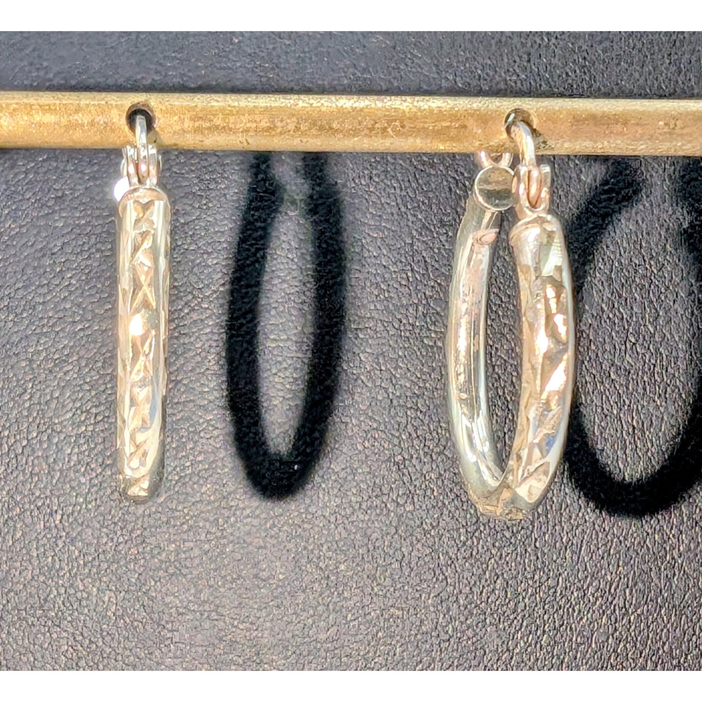 Vintage HAN 3/4" Sterling Silver Diamond Cut Hollow Hoop Pierced Earrings
