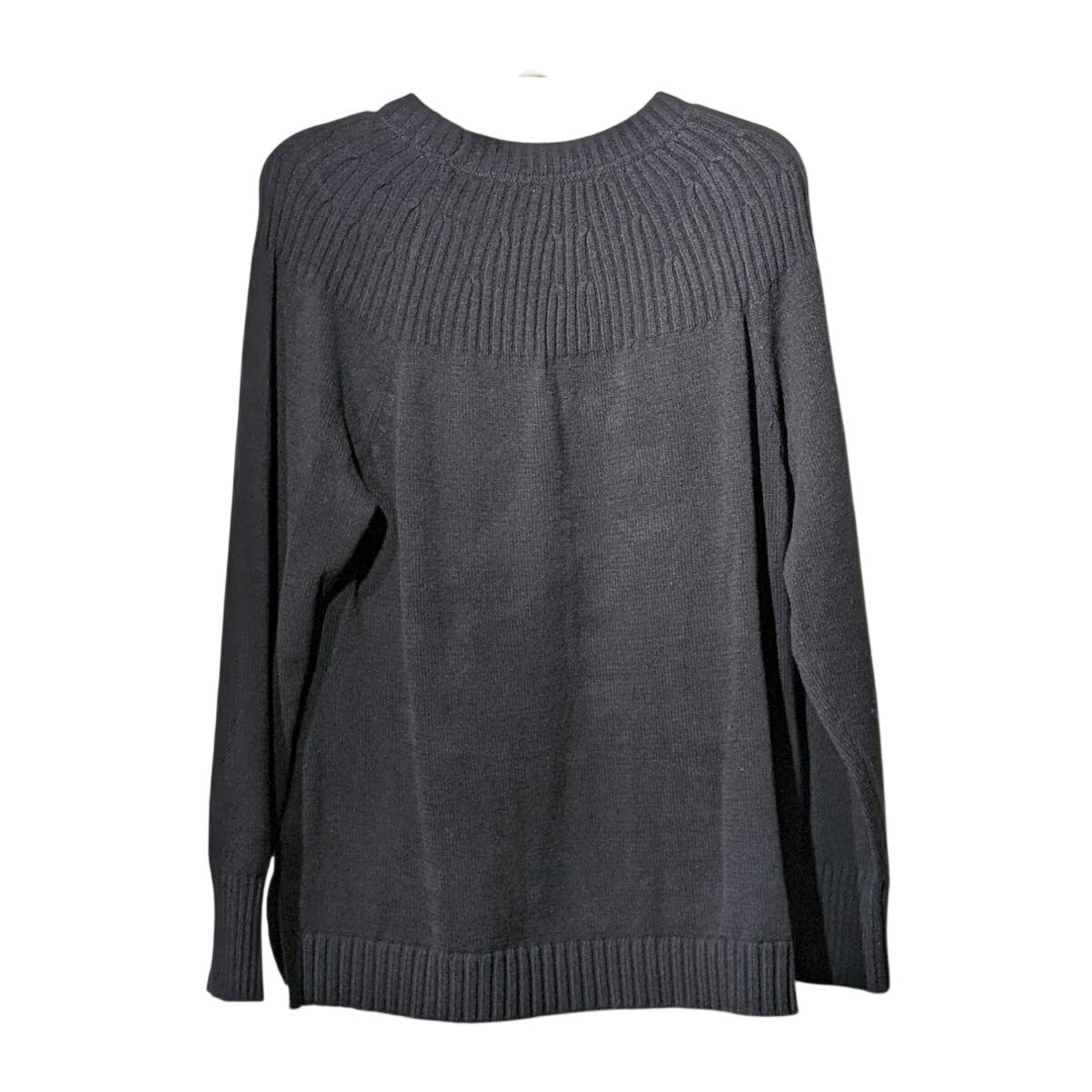 Isaac Mizrahi Live Black Round Yoke Notched Hem Sweater Womens Sz M