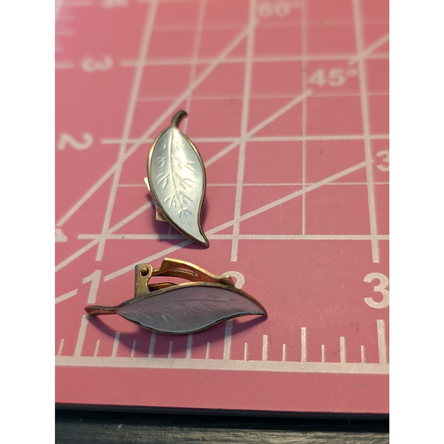 David Anderson Norway White Enamel on Sterling Silver Leaves Clip Earrings
