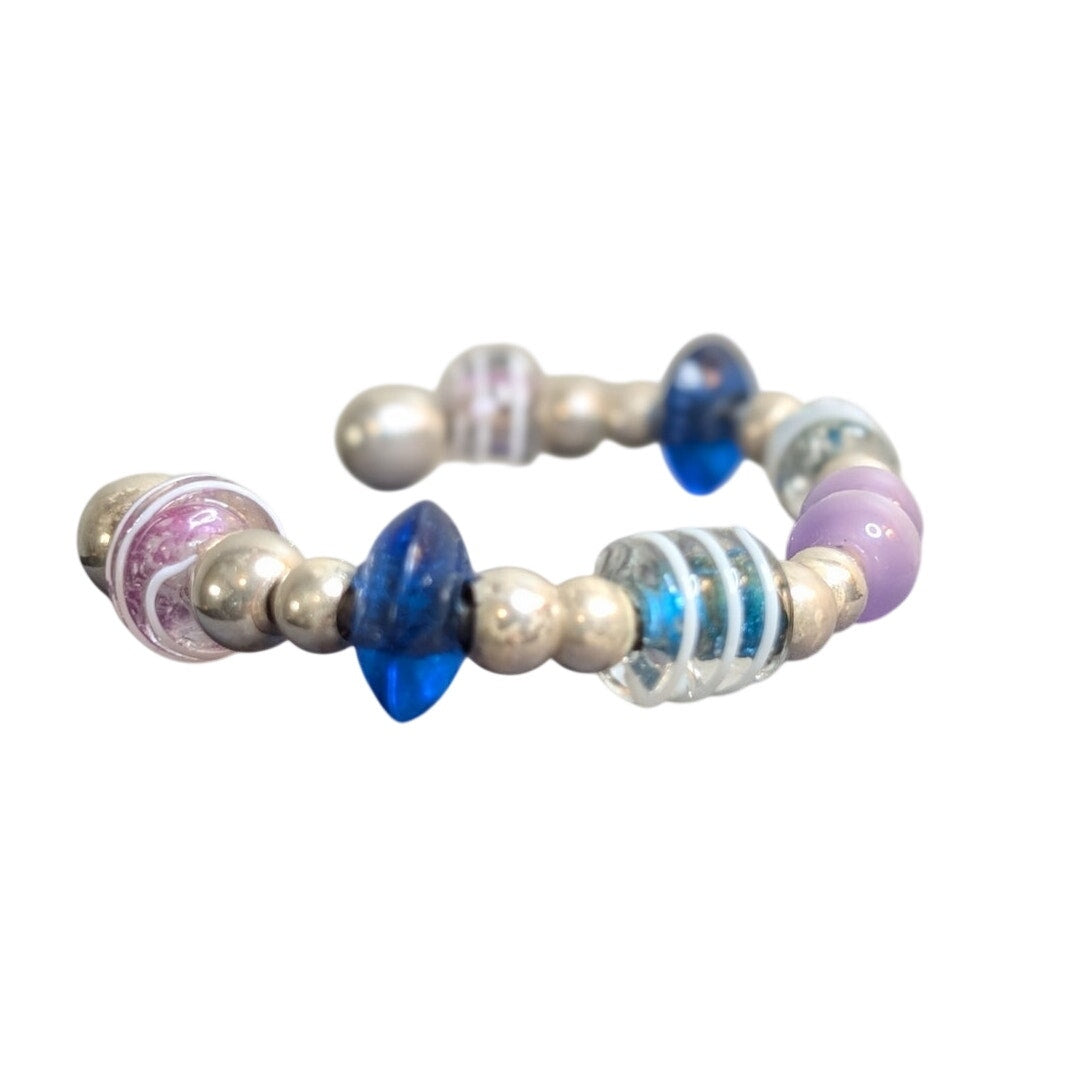Art Glass 925 Sterling Bead Ball Cuff Bracelet