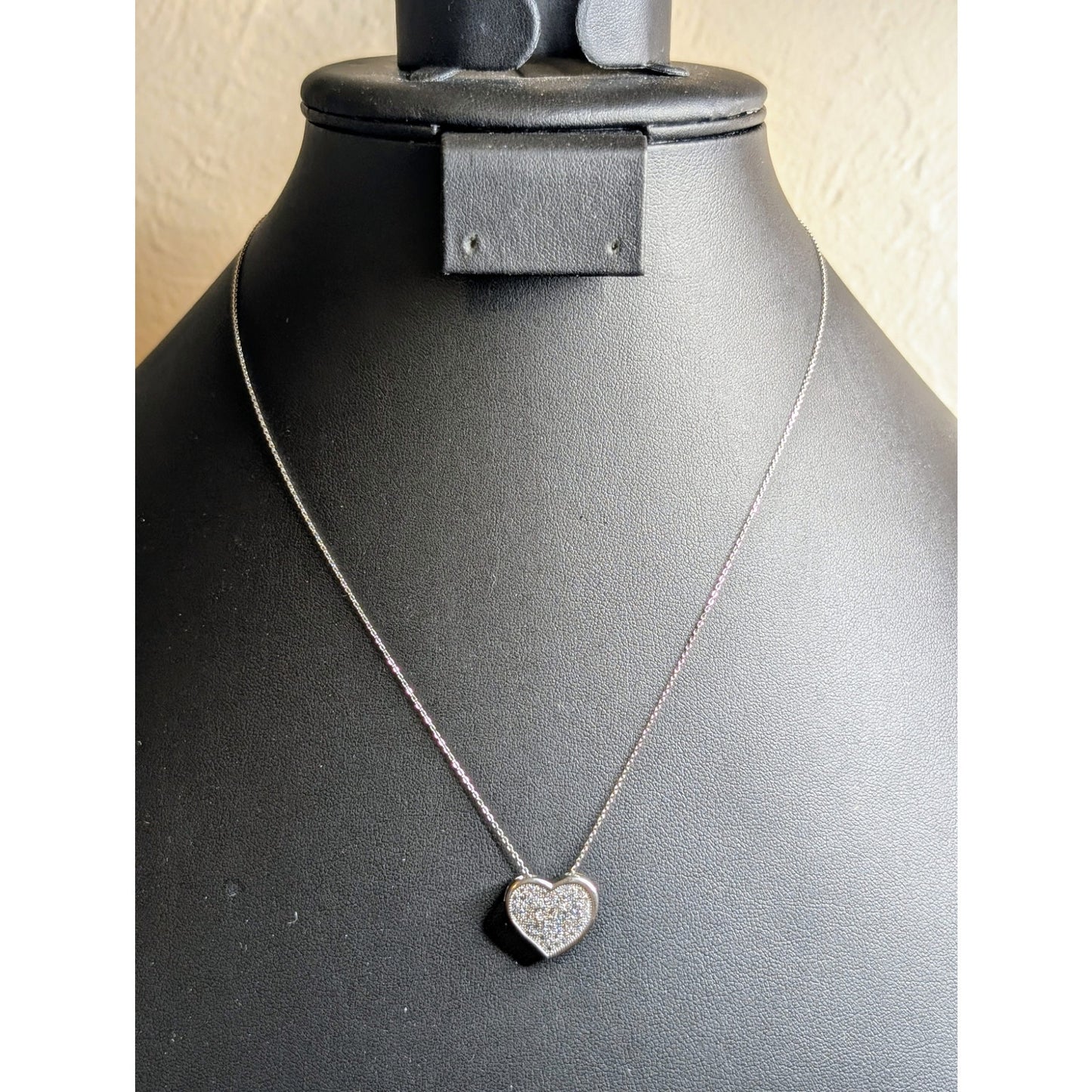 925 Sterling Silver Pave CZ Floating Heart Pendant 18" Necklace