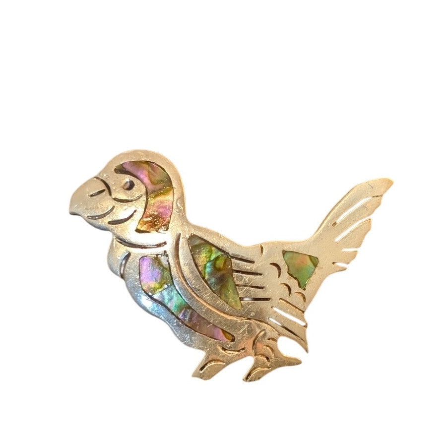 (Faulty Pin Hardware) Vtg Sterling Silver Abalone Inlay Taxco Mexico Bird Pin