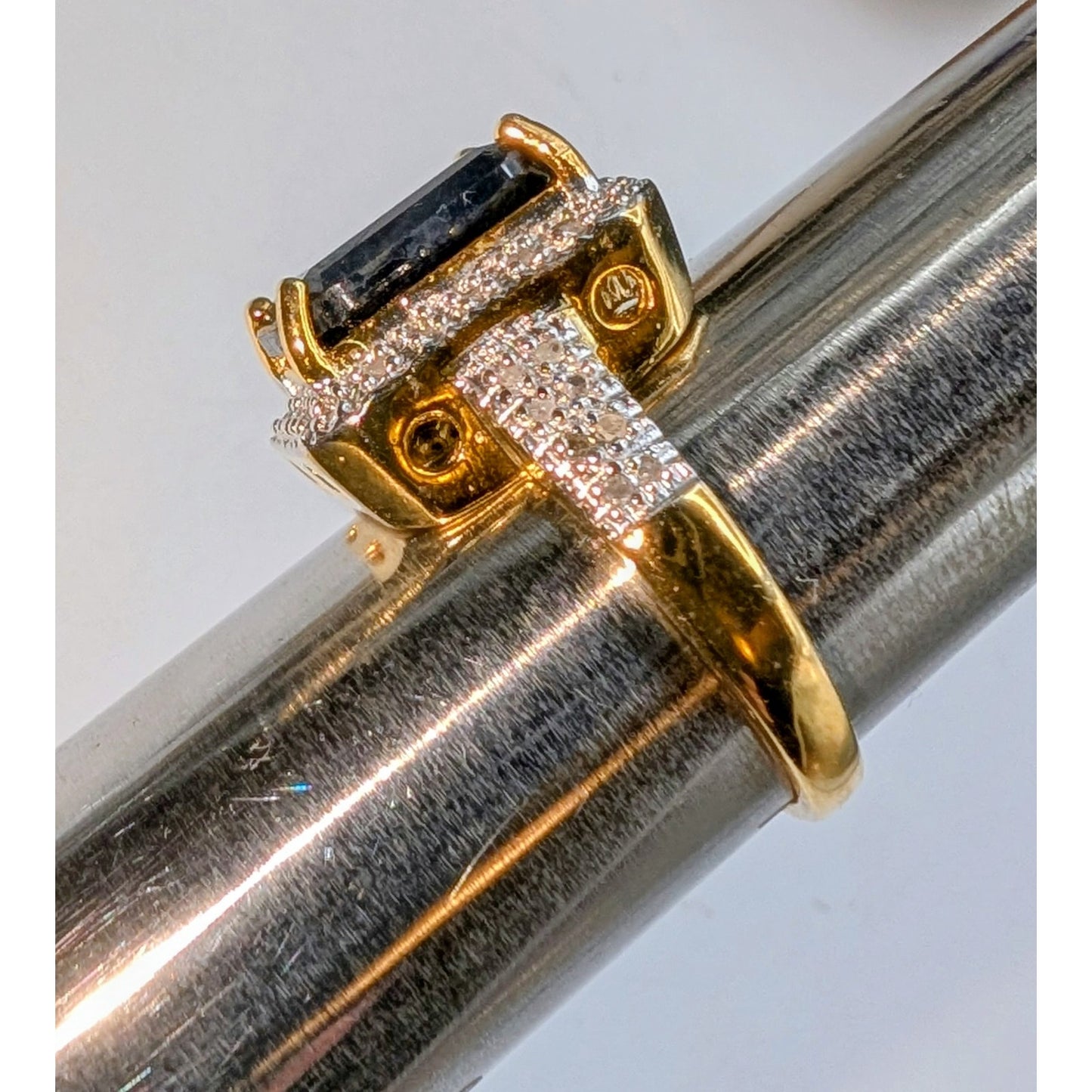 925 Sterling Vermeil Sapphire & Diamond Ring Size 7