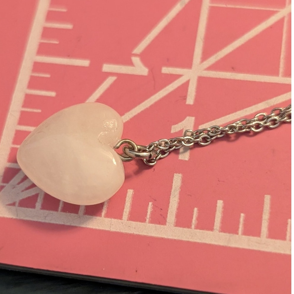 Silver Tone Quartz Heart Chain Pendant 20" Necklace