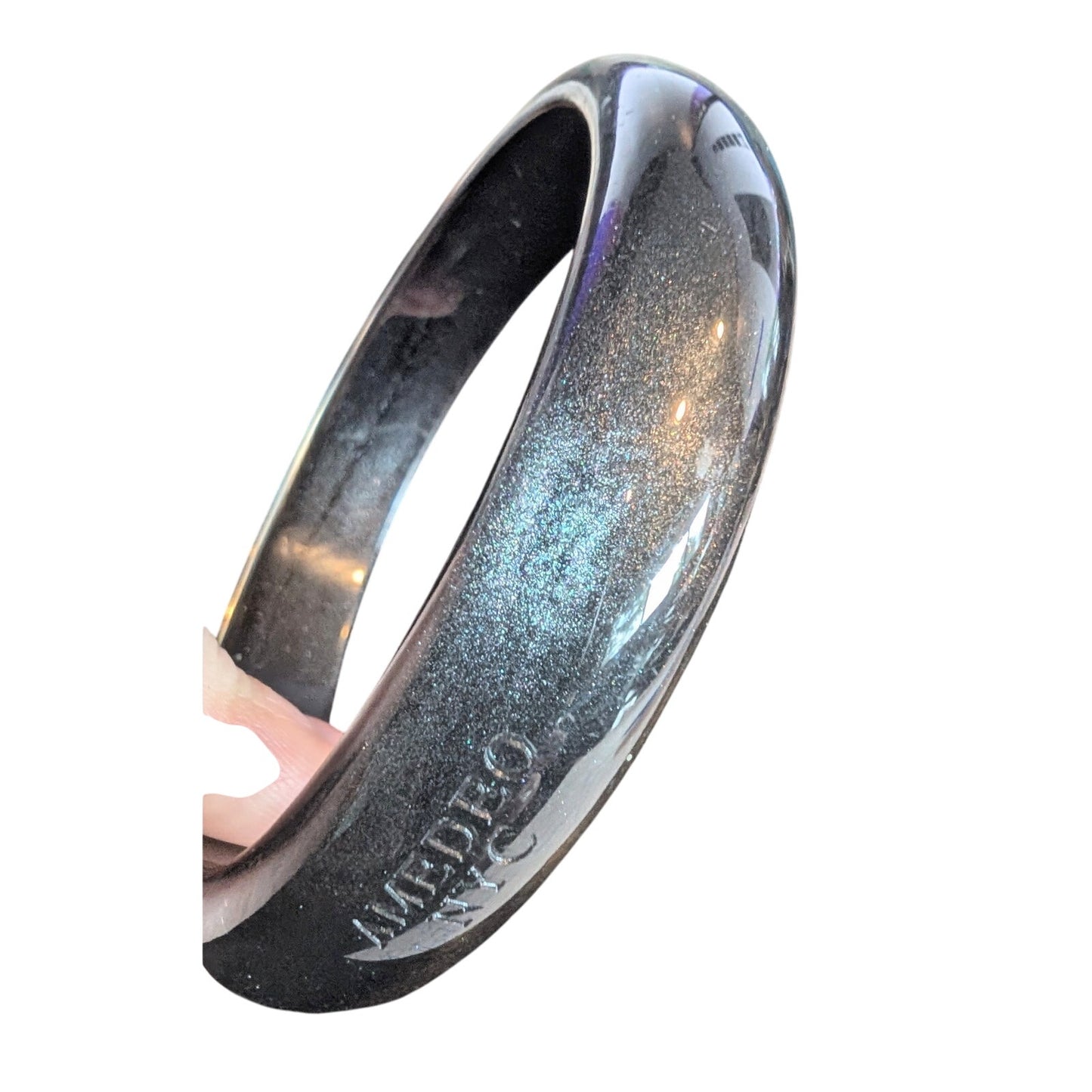 Vintage Signed Amedeo NYC Shimmering Lucite Black/gray Bangle Bracelet