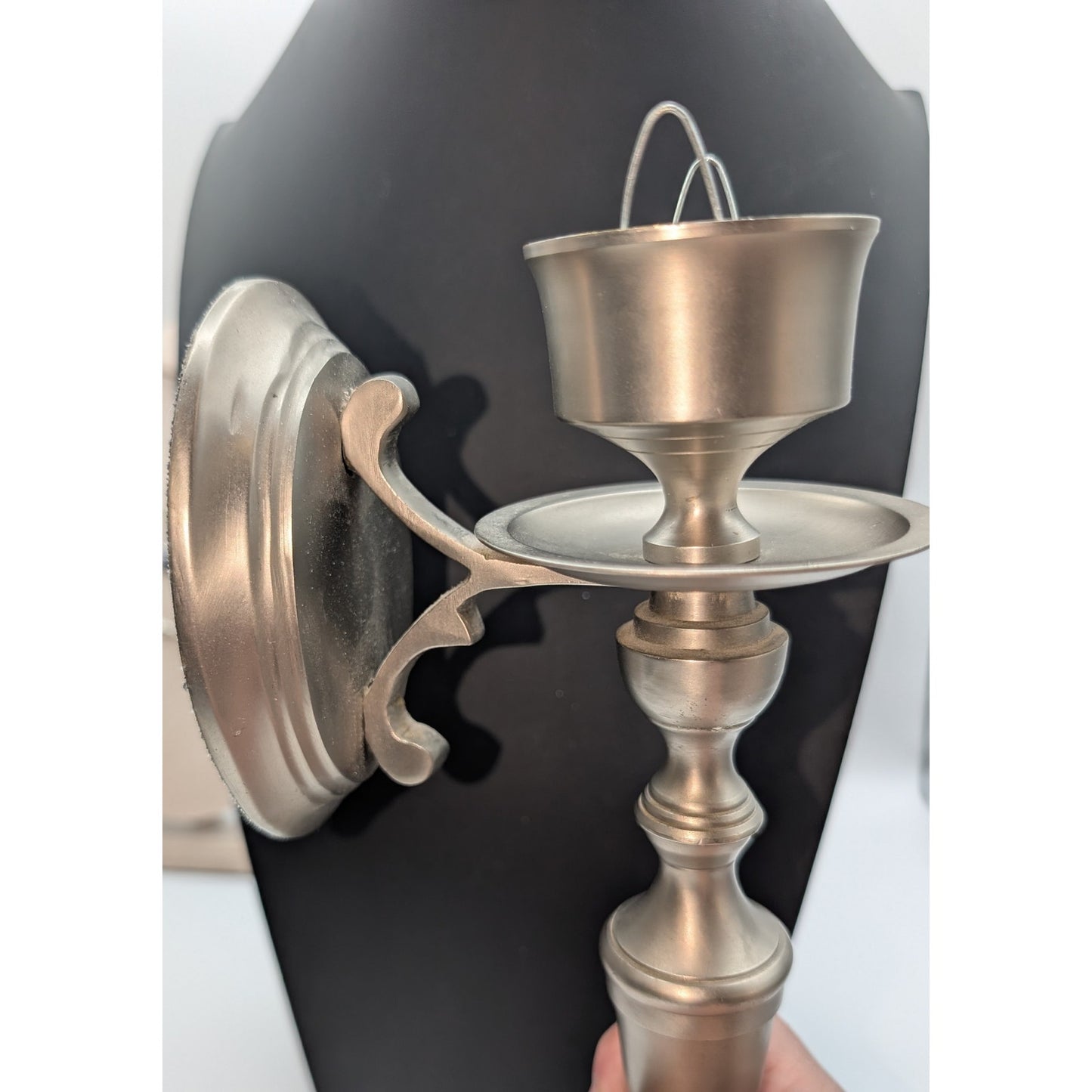 Vintage Heavy Brushed Silver Tone Wall Sconce Candle Holder W/ Removable Clips