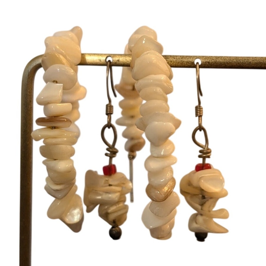 Two Pair Lot--Authentic Puka Shell Hoop & Mother of Pearl Shell Dangle Earrings