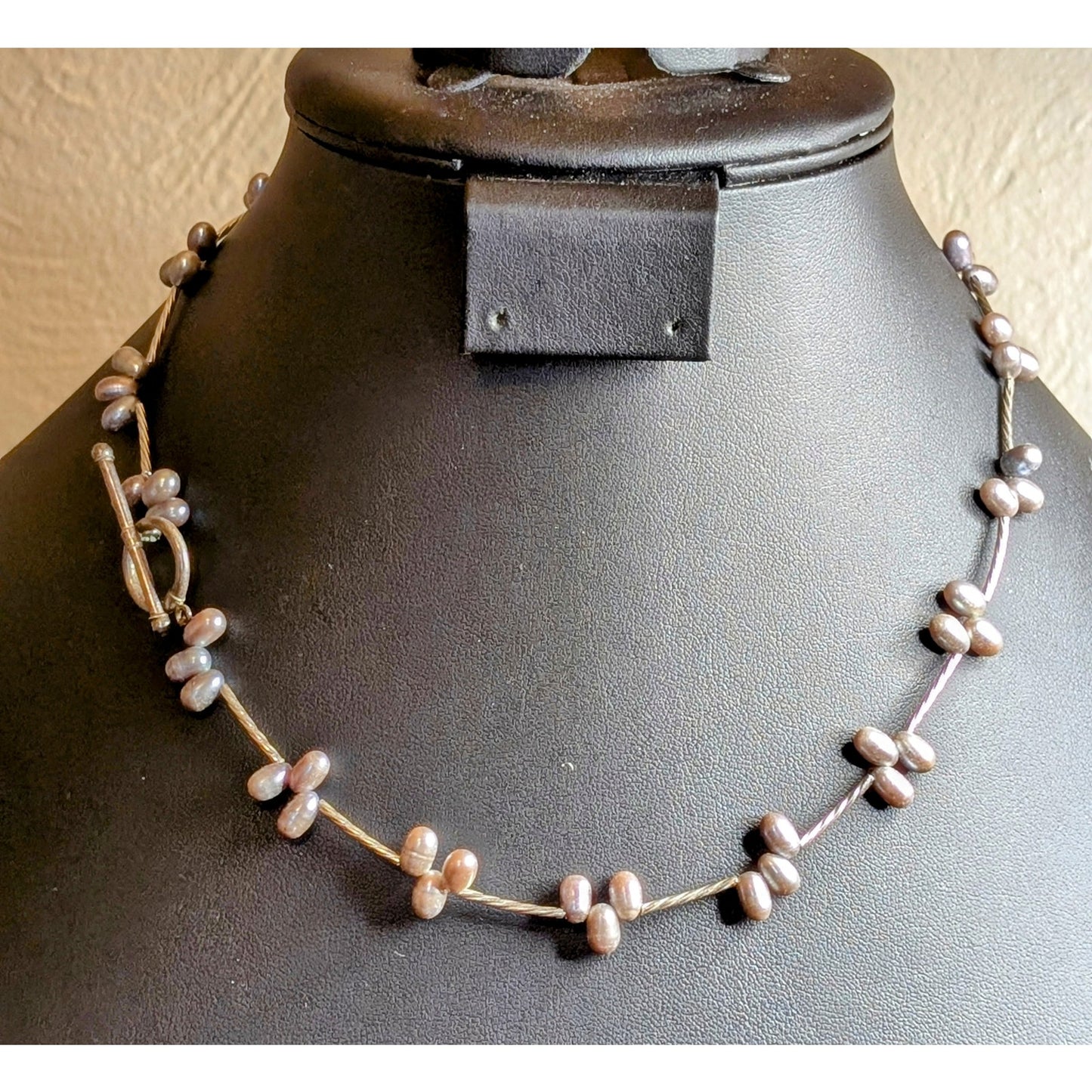 925 Sterling Silver Gray Freshwater Pearl Twisted Tube Toggle Clasp 18" Necklace