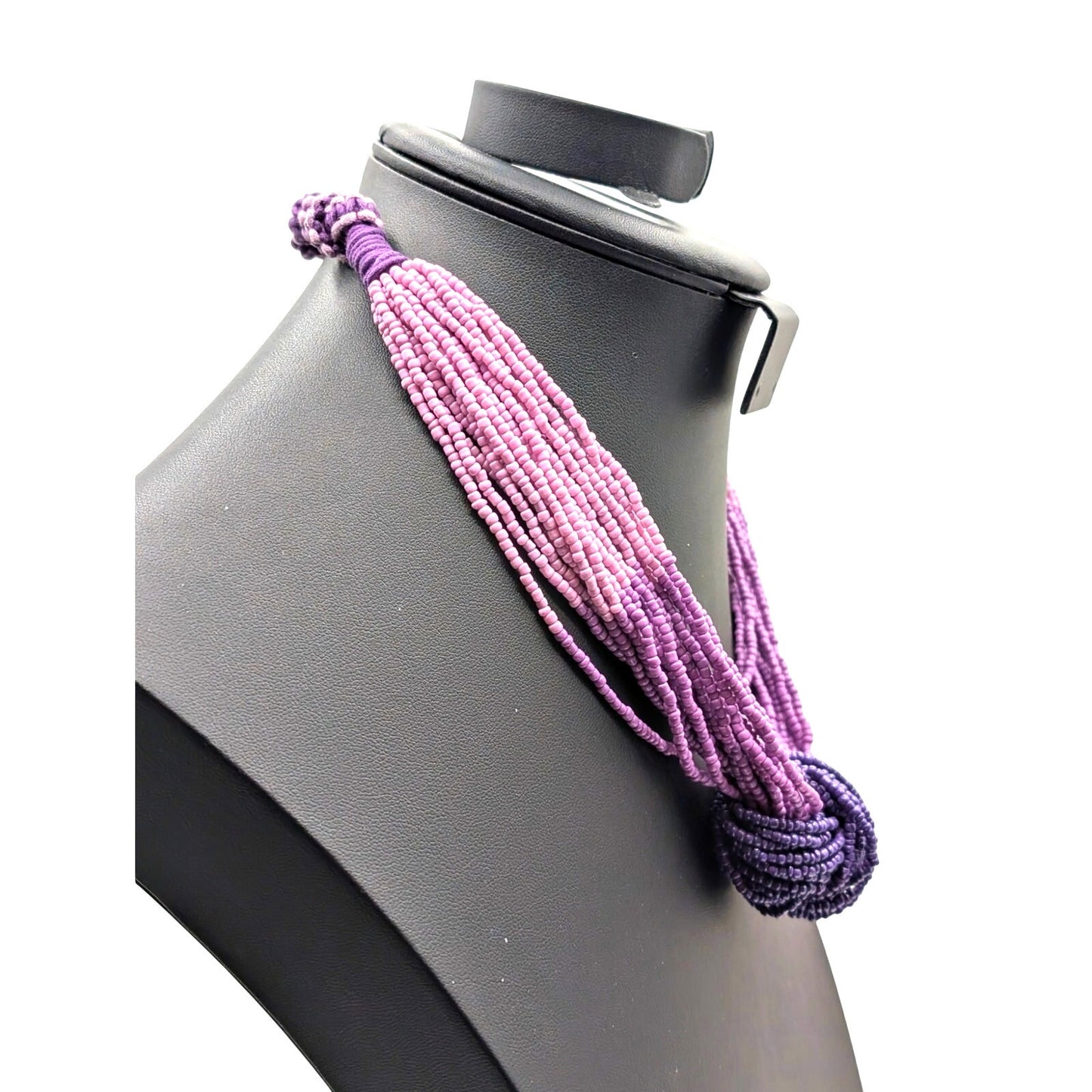 Lot of Two Purple Multi-Strand Beaded Boho Tribal Vibe Necklaces