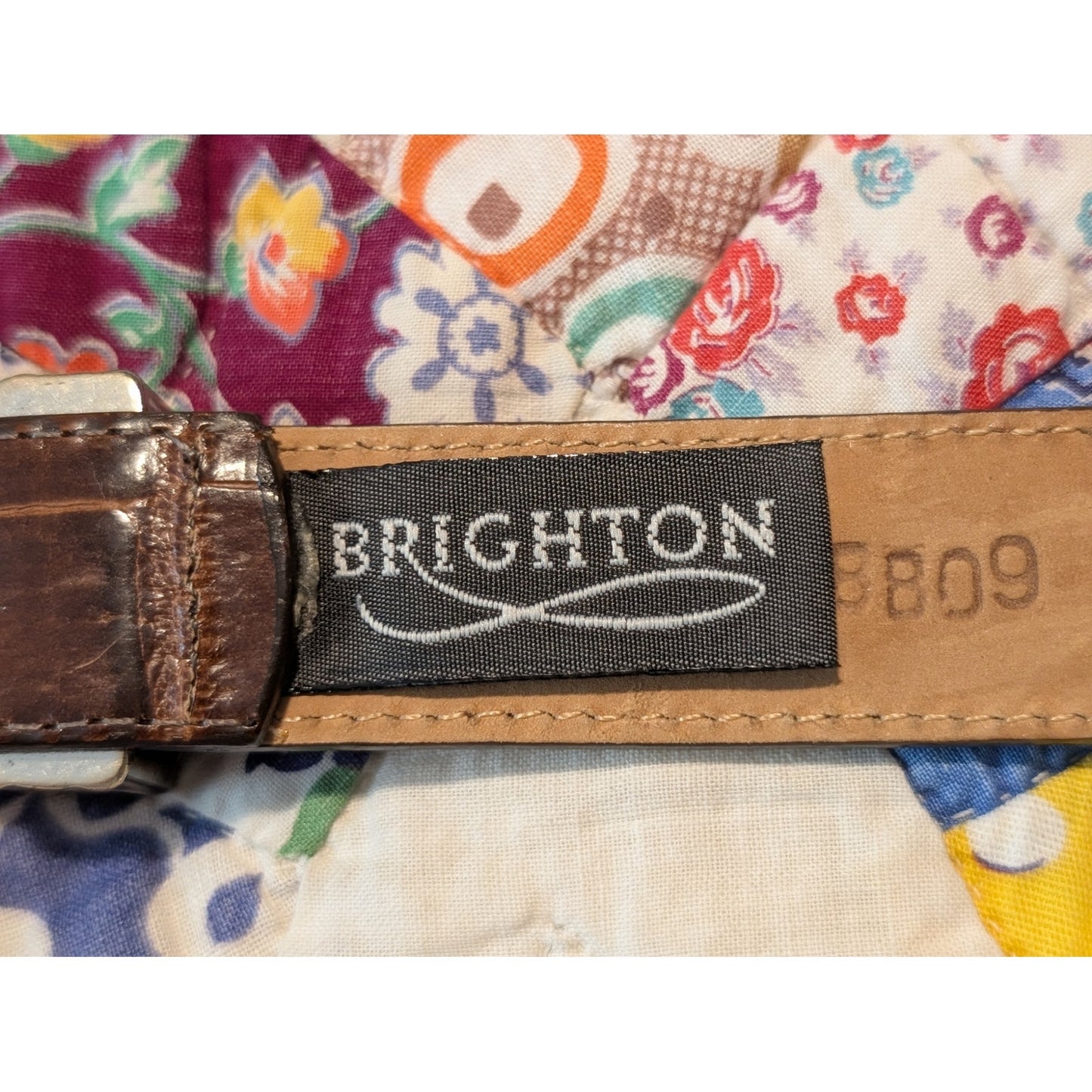 Vtg RARE 1996 Brighton Brown Croc Embossed Silver Chain Link Belt Womens Sz M