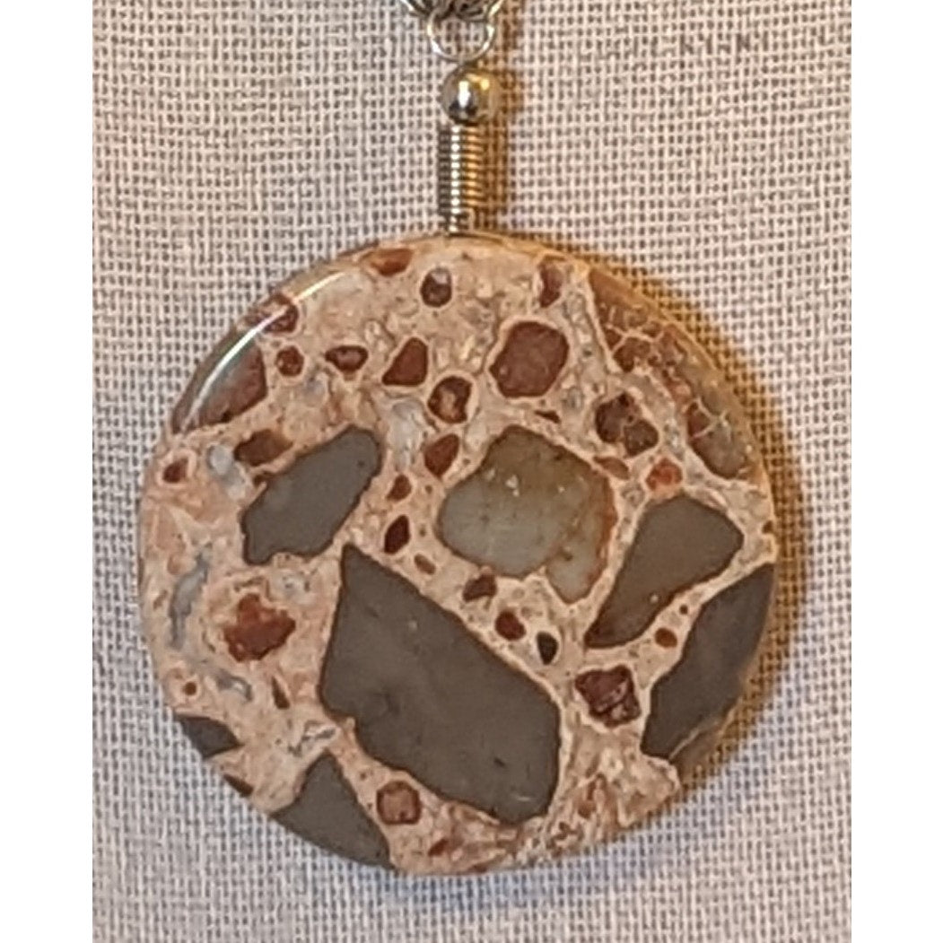 VTG Multi-Colored Brown Stone Pendant Silver Tone Chain 18" Hook Clasp Necklace