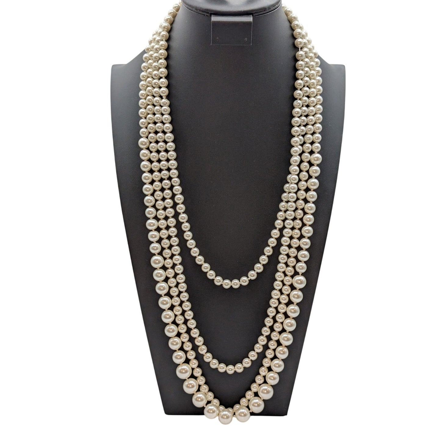 Lot of Three Strands Knotted Glass Faux Pearls to Layer or Wear Alone