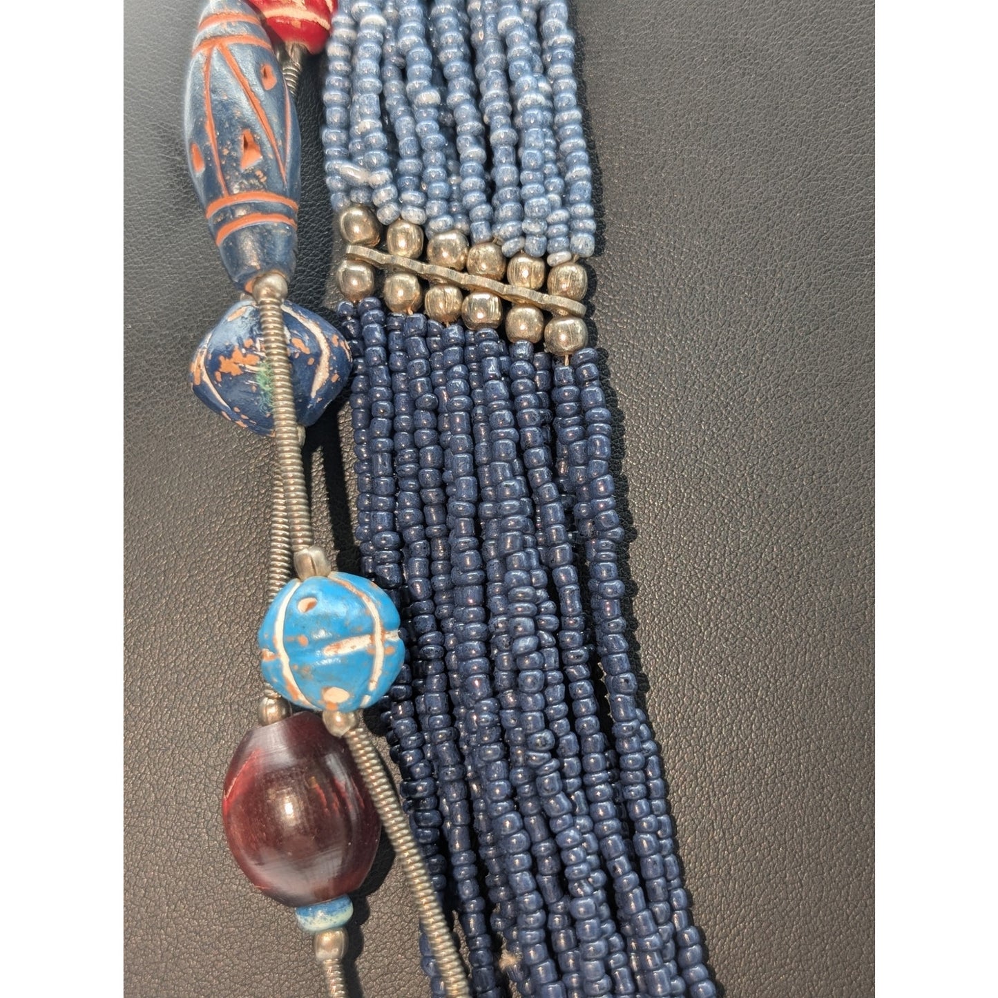 Lot of Two Vintage Silver Tone Beaded Tribal Style Necklaces