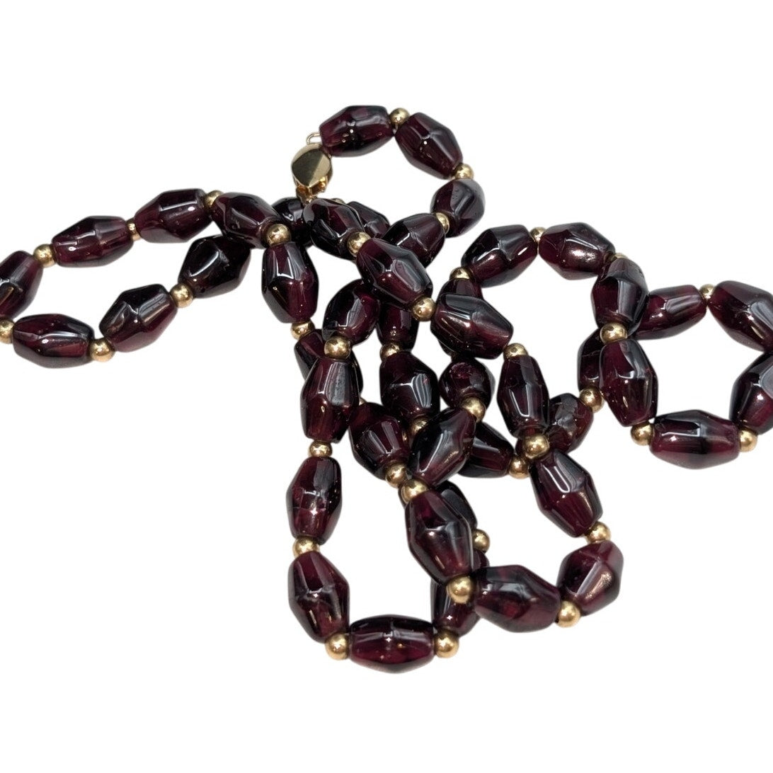 Tested 14k Yellow Gold Garnet Bead 21" Necklace
