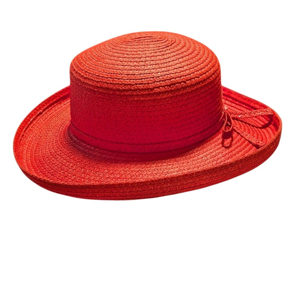 Betmar New York Vintage Red Paper Cotton Blend Logo Ribbon Flip Brim Sun Hat
