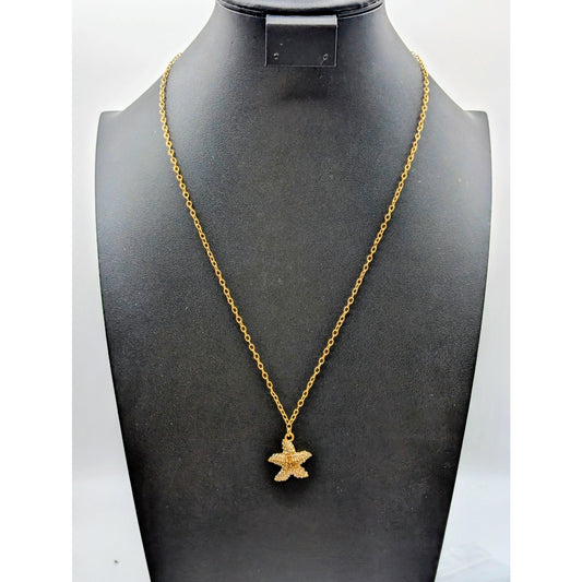 J. Crew Gold Tone CZ Starfish Pendant 24" Necklace