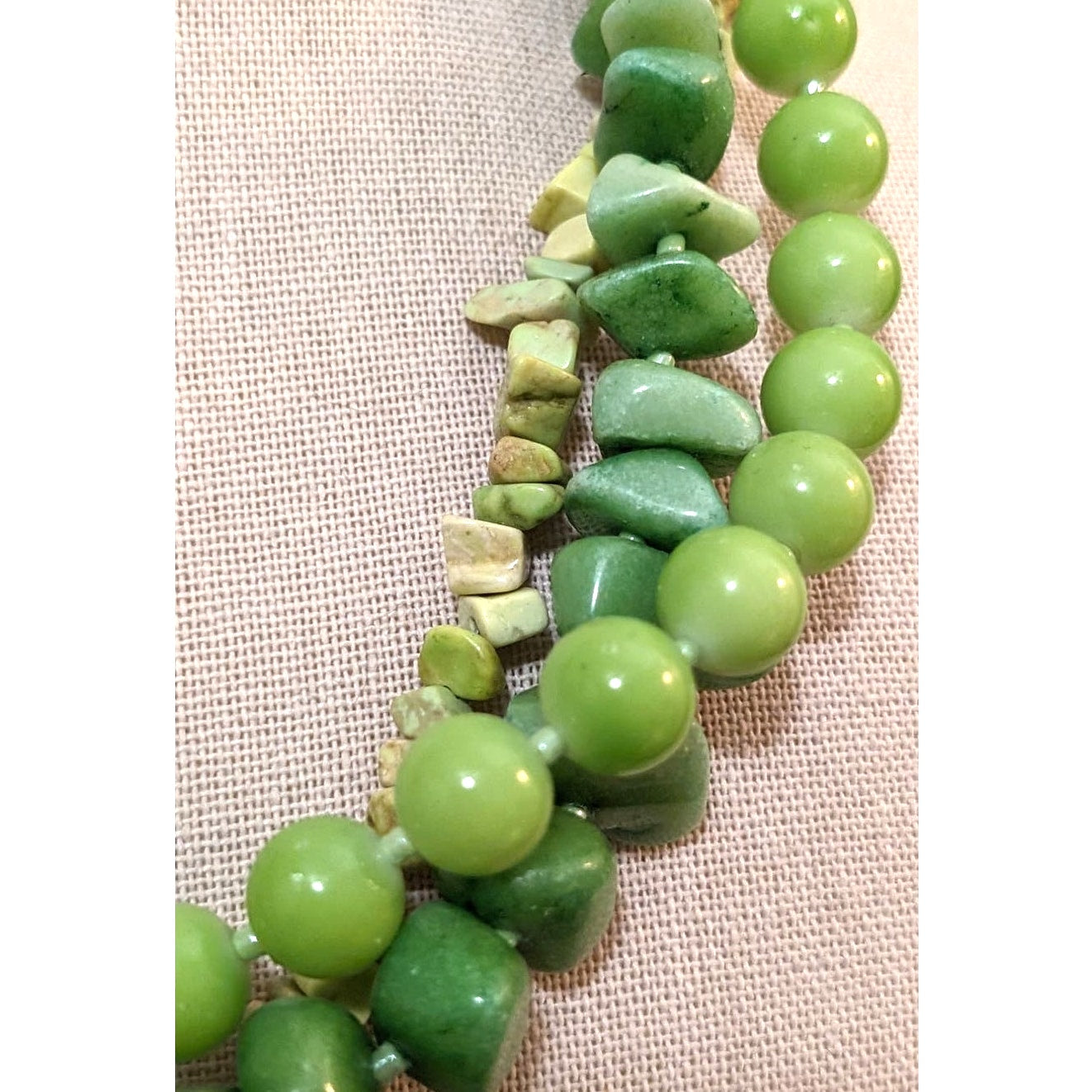 Spring Green Three Strand Bead/Stone Necklace