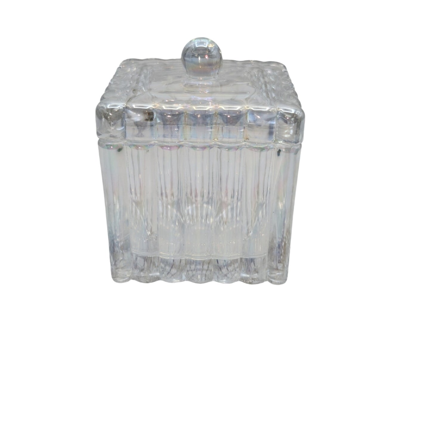 Tinted Glass Iridescent Glass Trinket Box W/ Lid