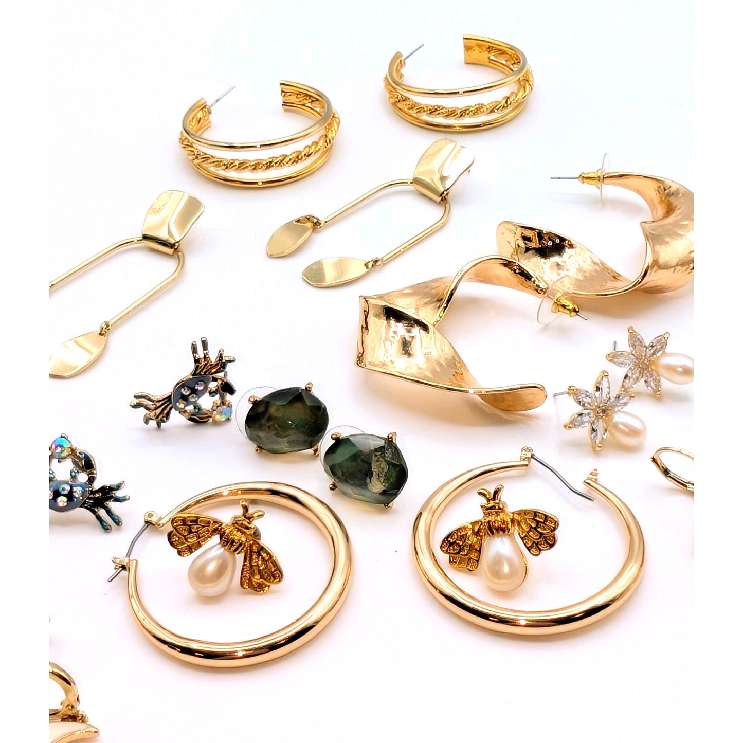Lot of Twelve Pair Gold Tone Earrings for Pierced Ears