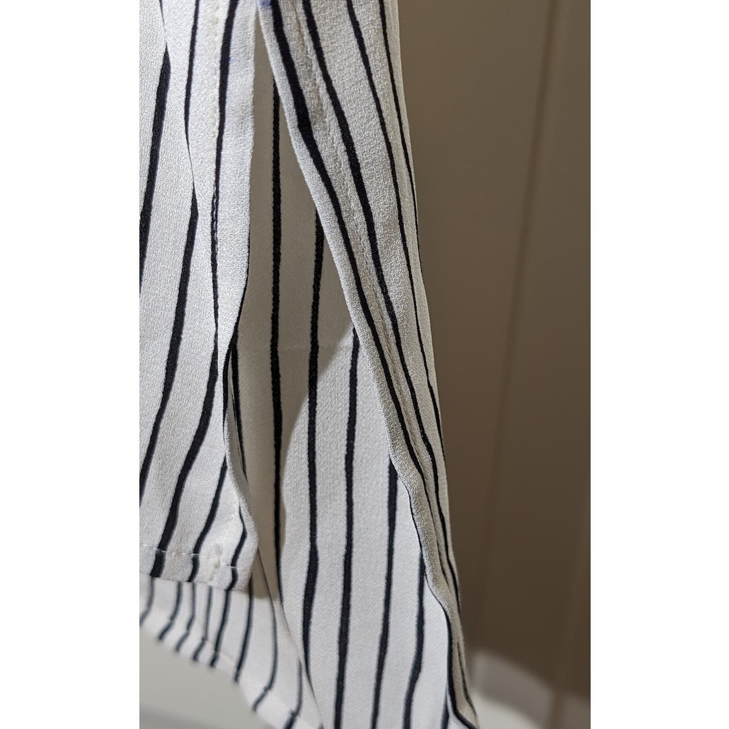 Eileen Fisher Linear Printed Silk Bateau Neck Long Shell Bone/Black Womens Sz XS
