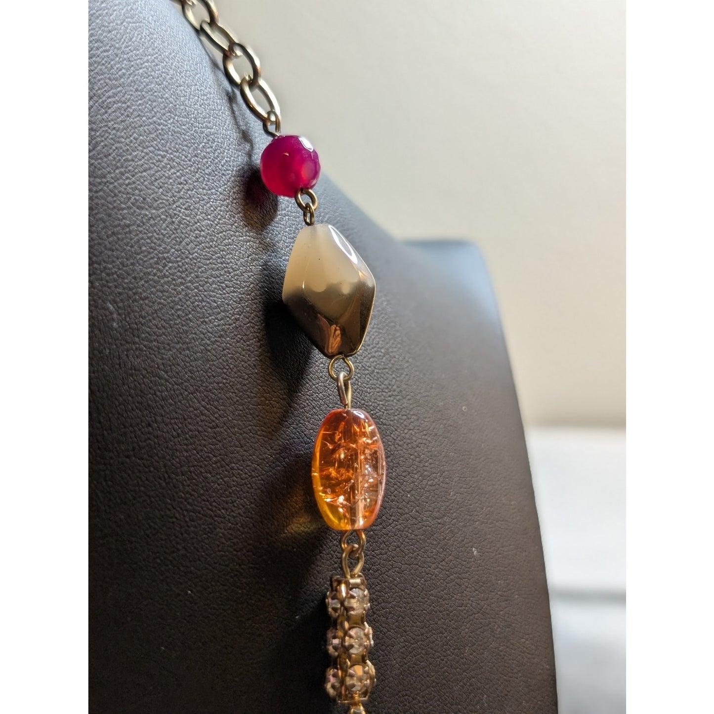 Two Coordinating Loft Beaded Orange Pink Yellow Gold Tone Beaded Long Necklaces