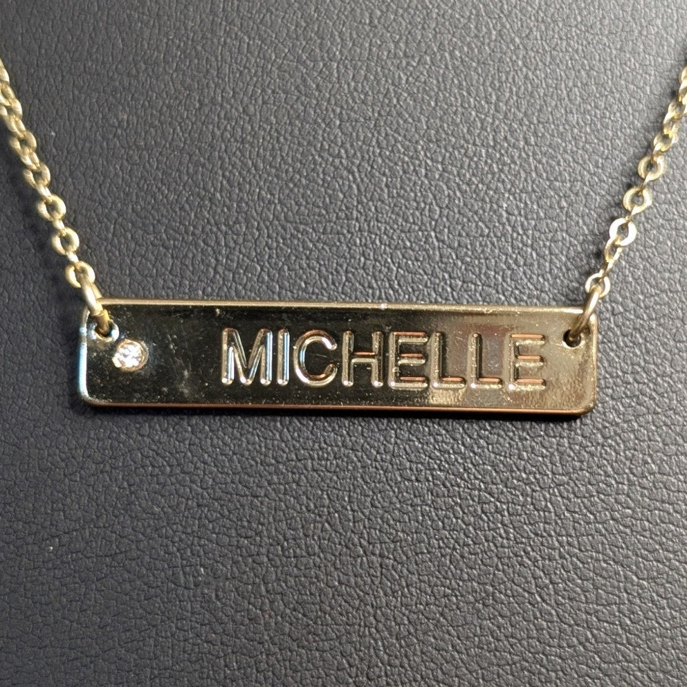 Gold Tone 'Michelle' Bar Crystal Pendant 18-20" Necklace
