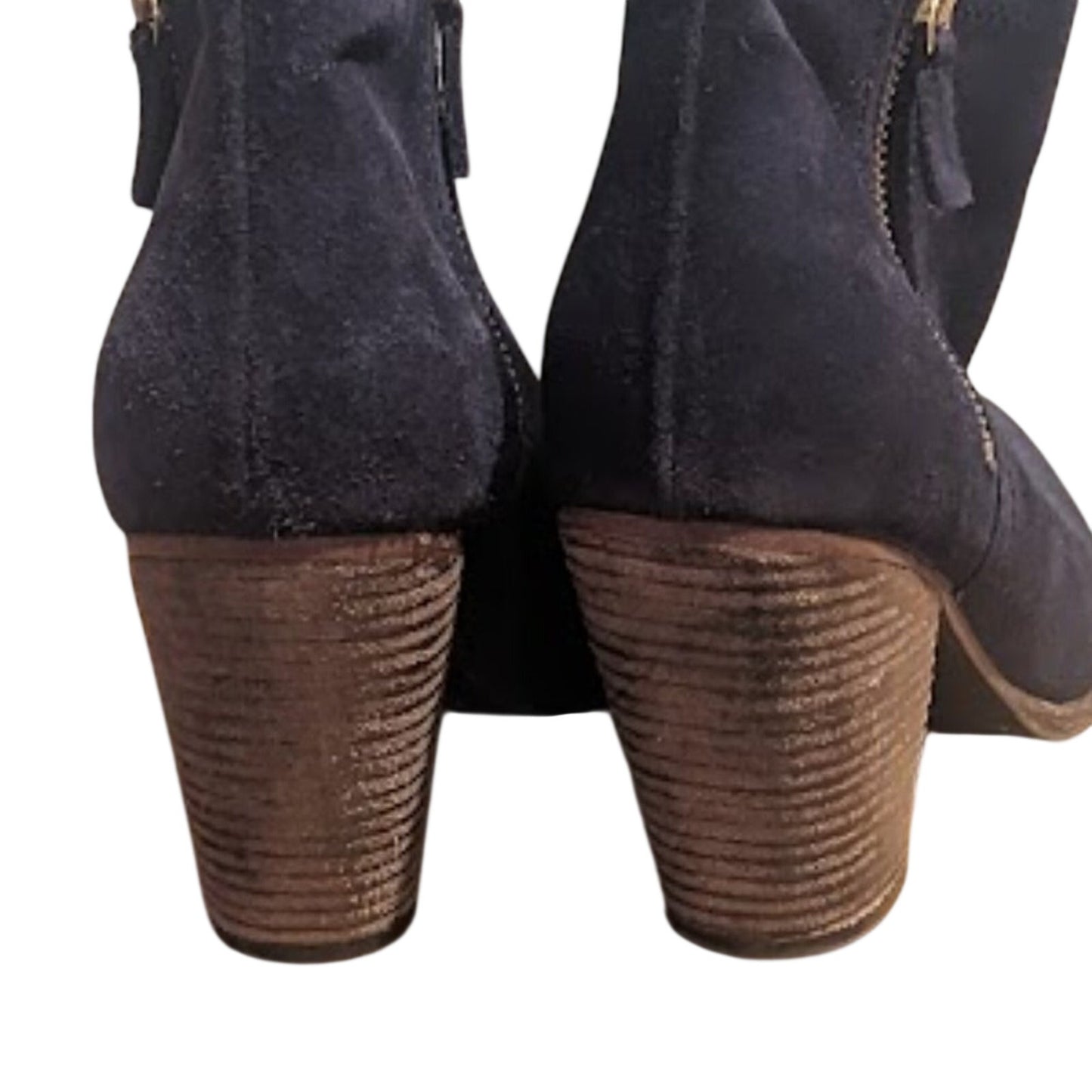 BODEN Women's Size 10.5" (EU 42) Navy Suede Side Zip Bootie with Cuban Heel