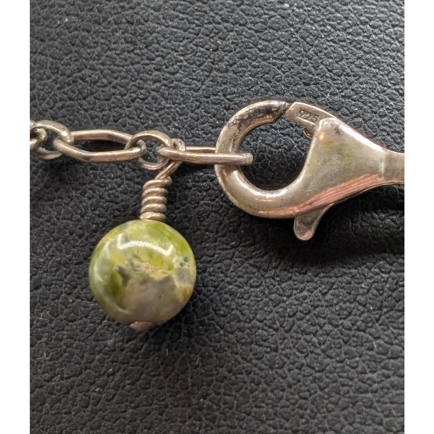 925 Sterling Silver Carved Unakite Stone Multi-Strand Seed Bead Necklace