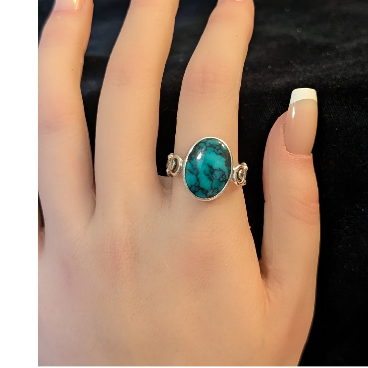 Turquoise 925 Sterling Silver Filigree Band Ring Size 8.75