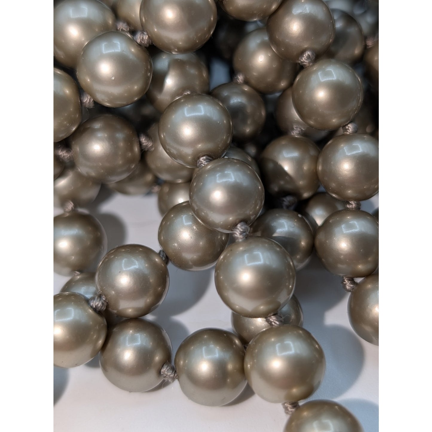 Champagne Taupe Knotted Glass Pearl Beaded Approximately 70" Strand Necklace