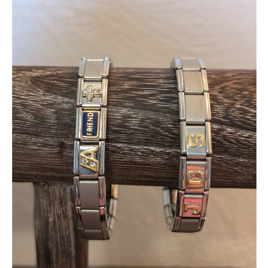 Lot of Two Stainless Steel D'linQ Stretch Charm Bracelets