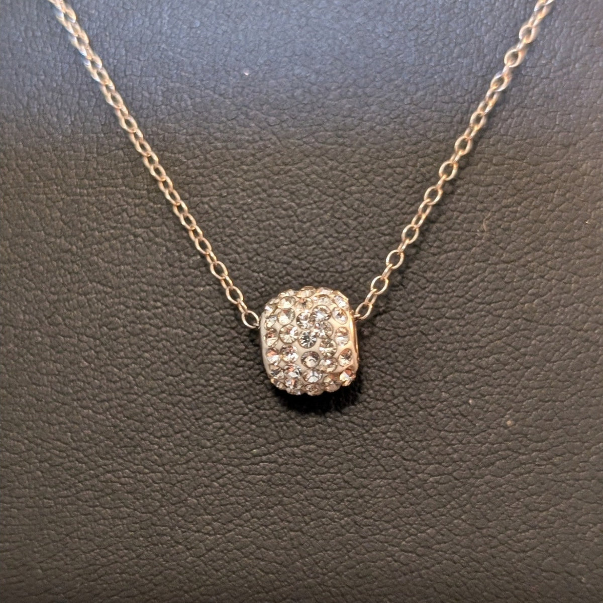 Vintage 925 Sterling Silver Rhinestone Encrusted Barrel Charm 18" Necklace