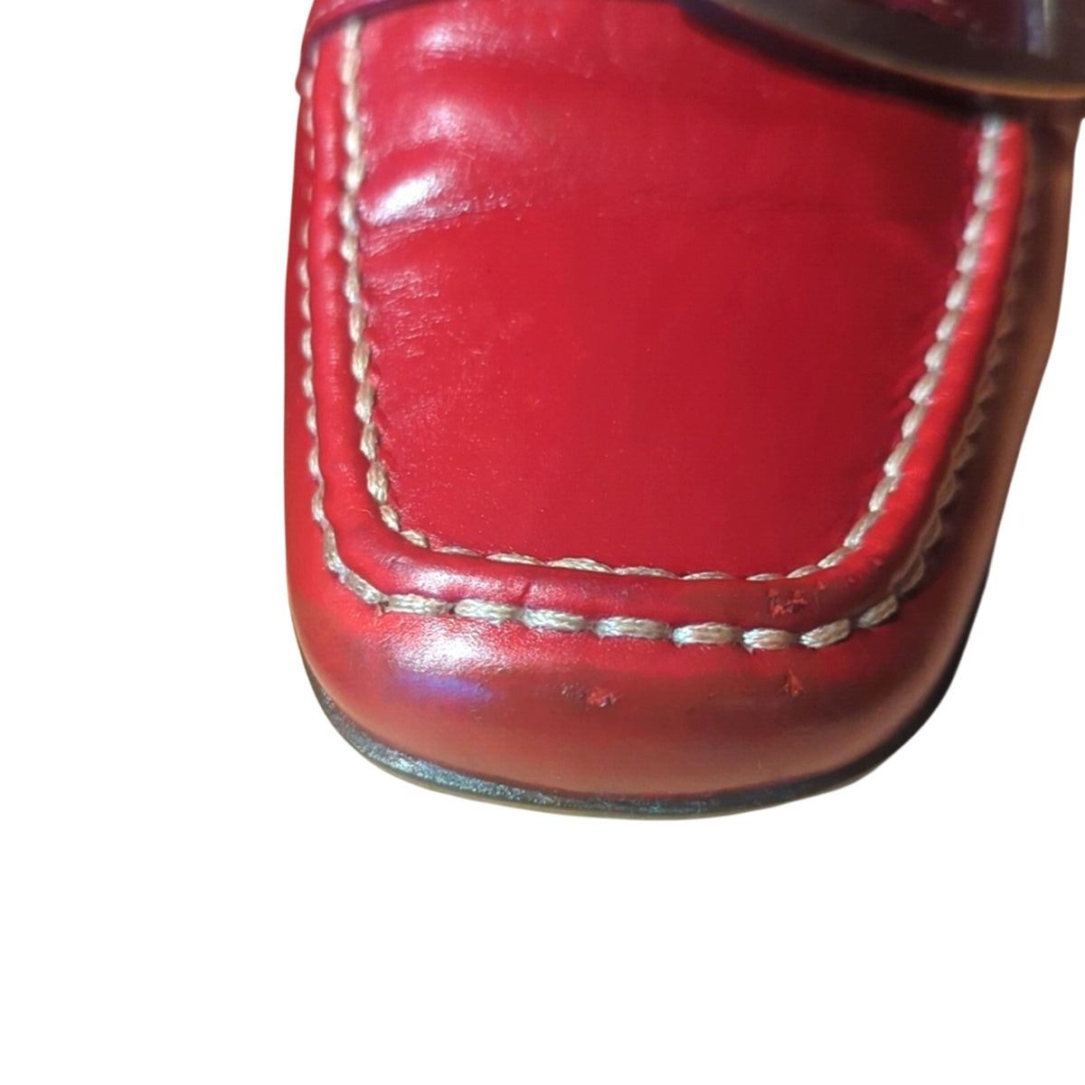Anne Klein iflex Red Leather Topstitch Gold Hardware Loafers Women's Size 7.5N