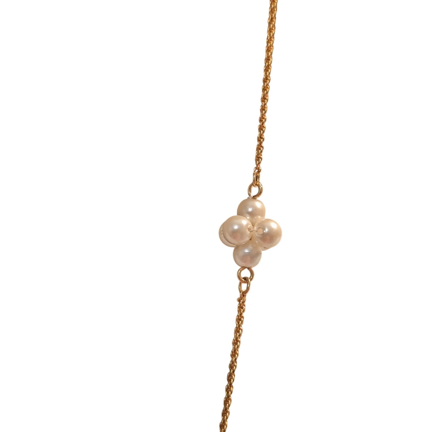 Vintage Napier Long Gold Tone Rope Chain Cluster Faux Pearl Necklace