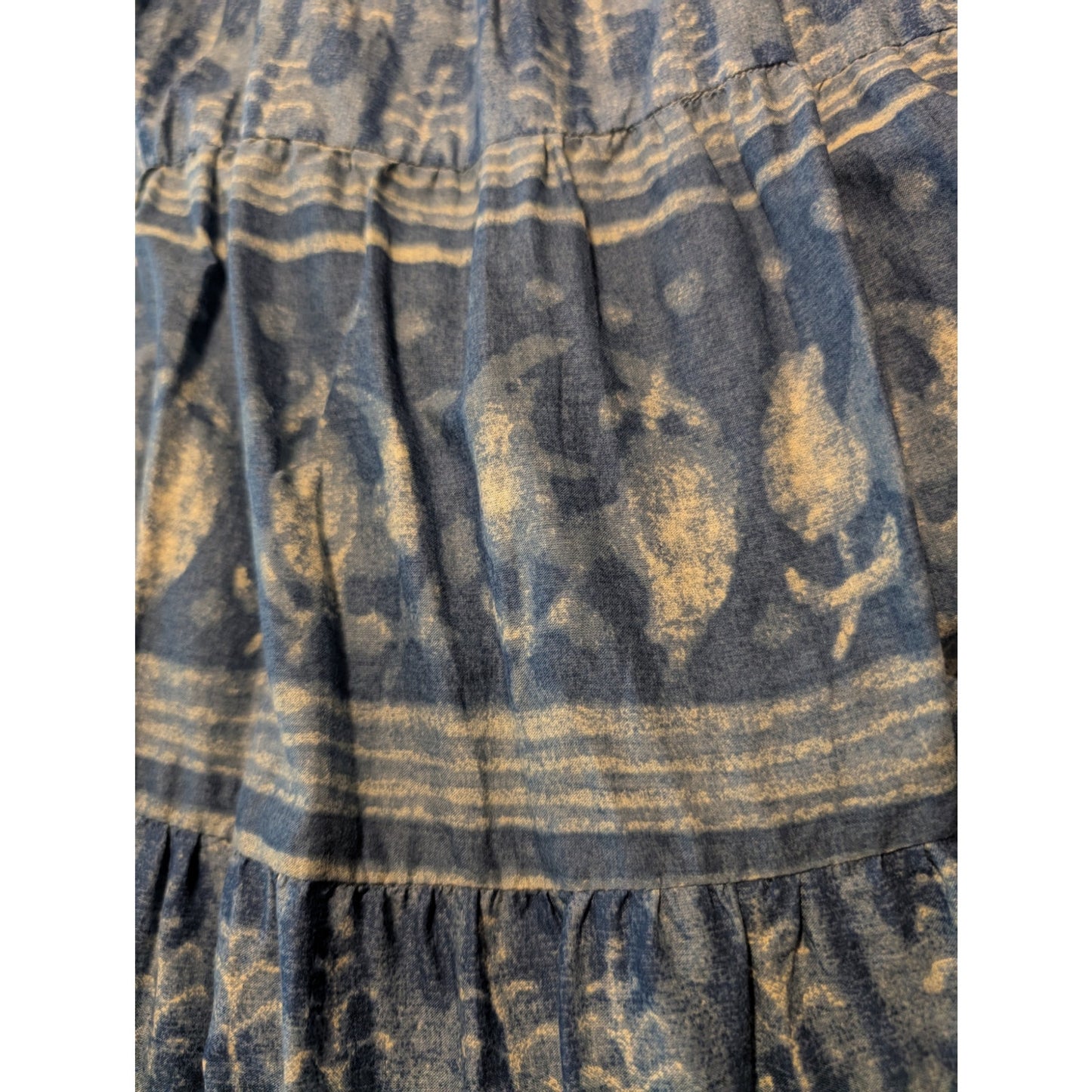 Chaps Boho Prairie Tiered Blue Cotton Shibori Tie Dye Pull On Midi Skirt Sz XL