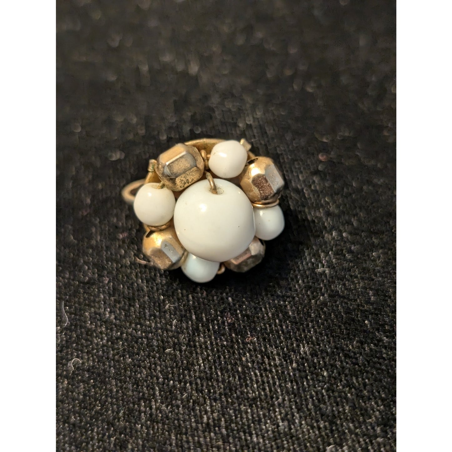 Two Pair Vintage Milk Glass Beaded Earrings One Screw On & One Clip On