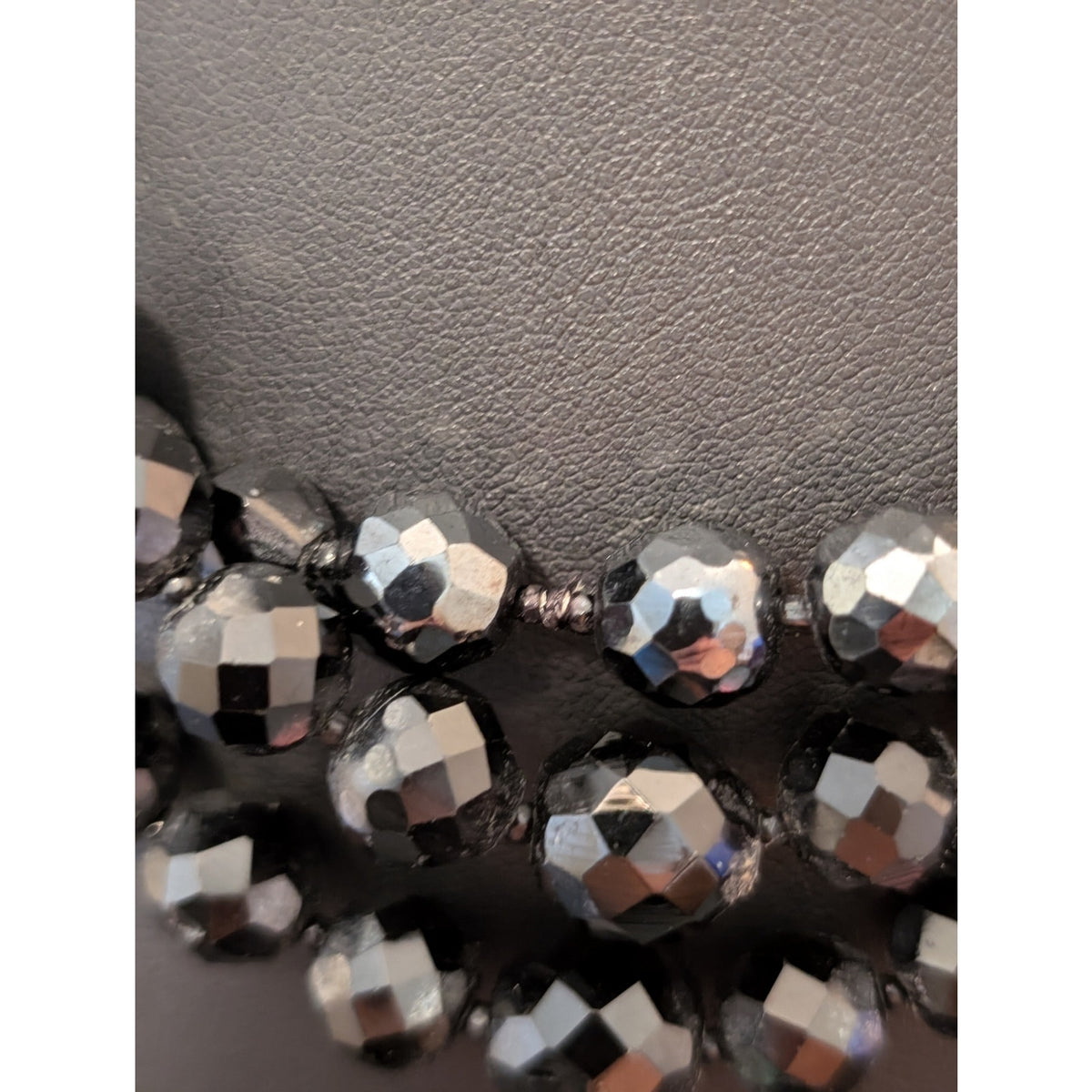 VTG 1950s Jonne by Schrager Three Strand Black Faceted Glass Beaded Necklace