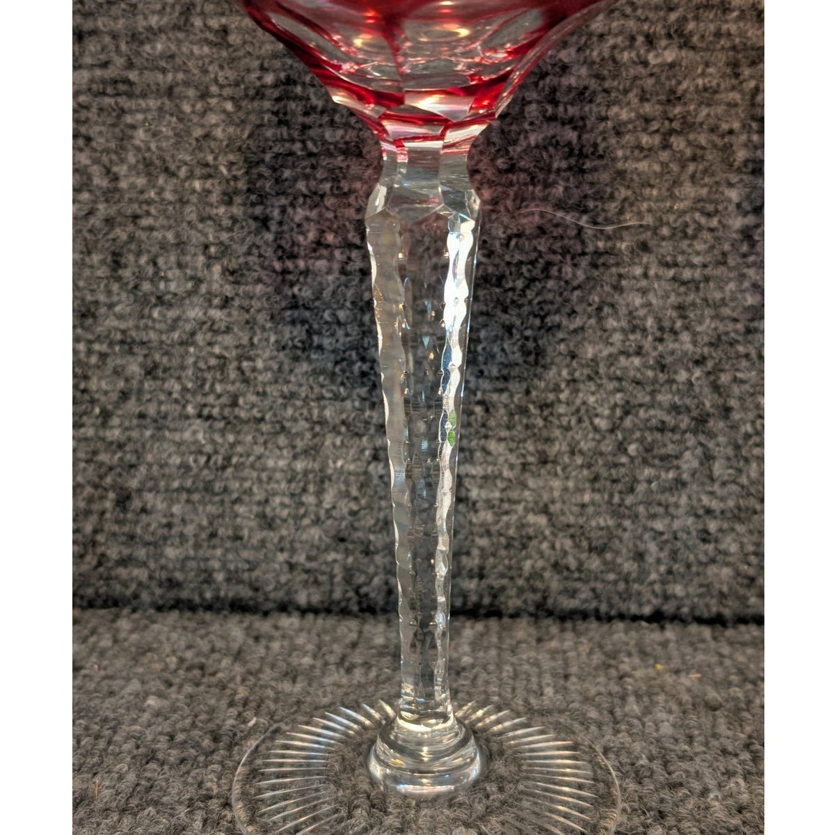 Vtg Two Czech Bohemian Red Cut to Clear Crystal Grapes Design Wine Stem Goblets