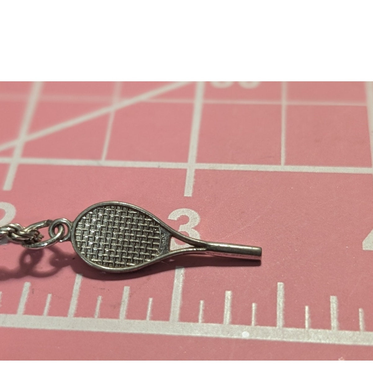 VTG RQC Sterling Tennis Racket Faux Pearl Charm 925 Sterling Rope Chain Necklace