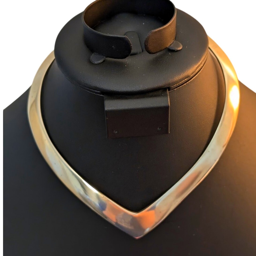 Vintage Polished Brass Gold Tone Metal V Collar Torque Necklace
