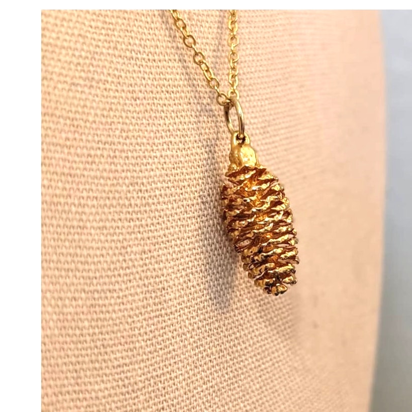 Gold Plated Pine Cone Necklace on 17" Gold Tone Chain