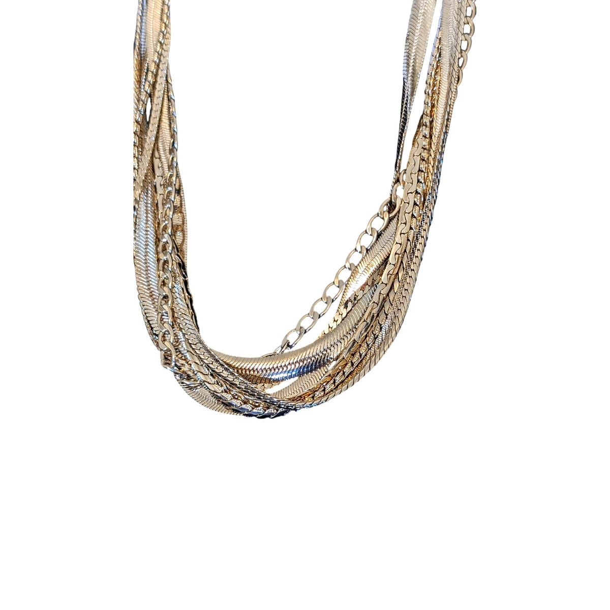 Chunky Long One Strand Into Seven Strands High Shine Gold Tone Chain Necklace