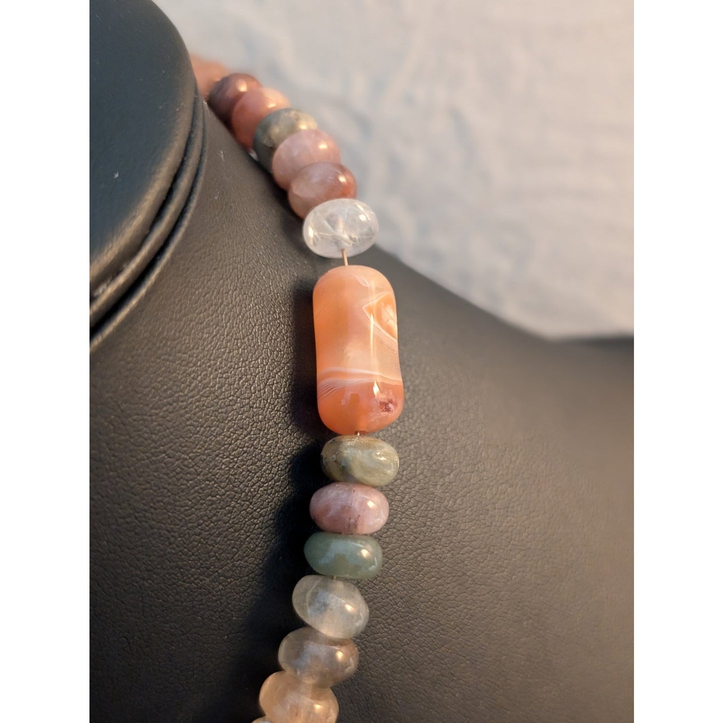 Earth Tones Agate Stone Bead Boho Tribal Bronze Charm Dangles Necklace