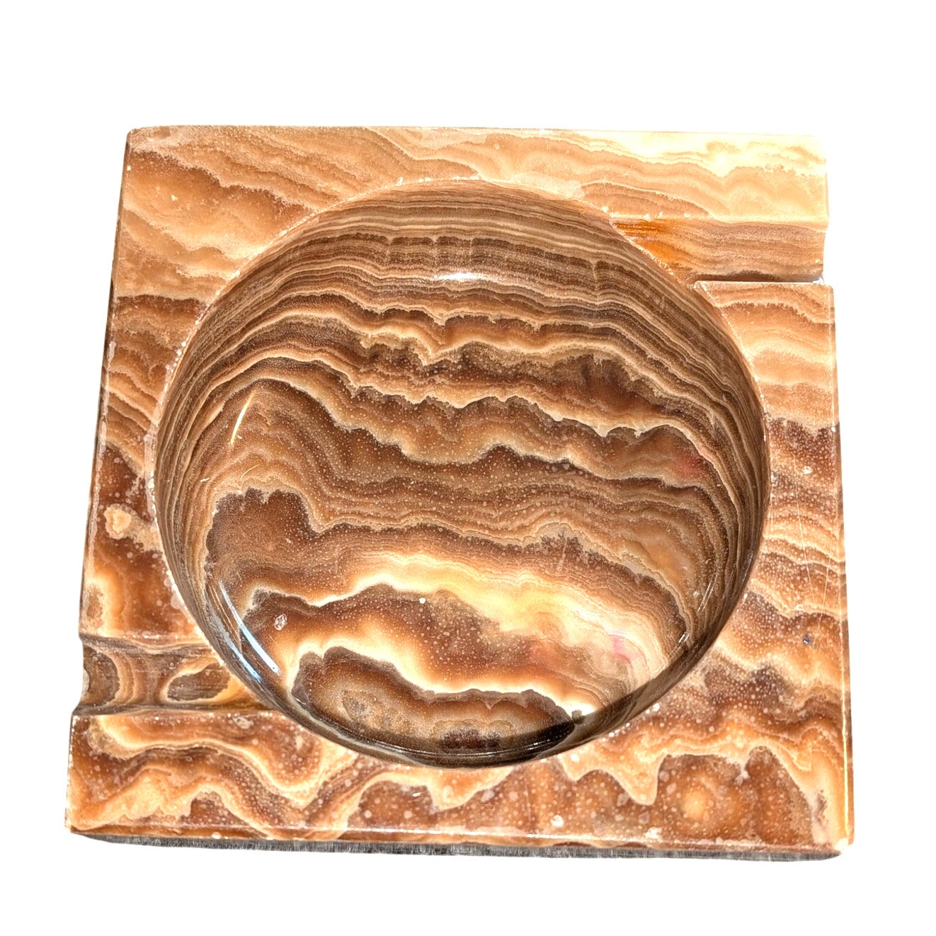 Vintage Mid Century Modern Brown Banded Agate Ashtray