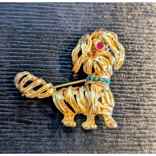 Vintage Gold Tone Shaggy Dog Brooch