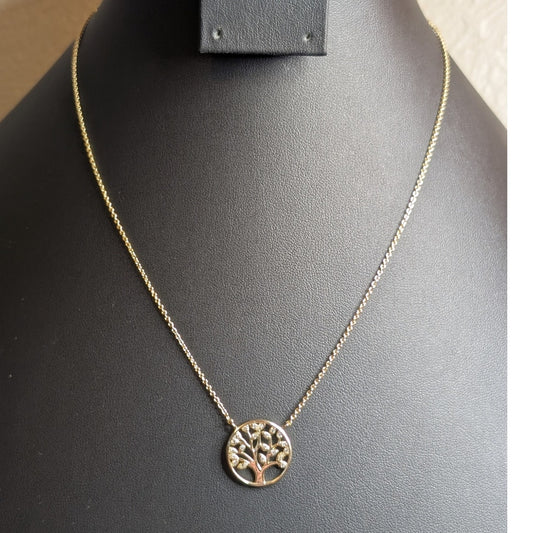 CZ Tree of Life Pendant Necklace in Yellow Vermeil Sterling Silver W/ 18" Chain