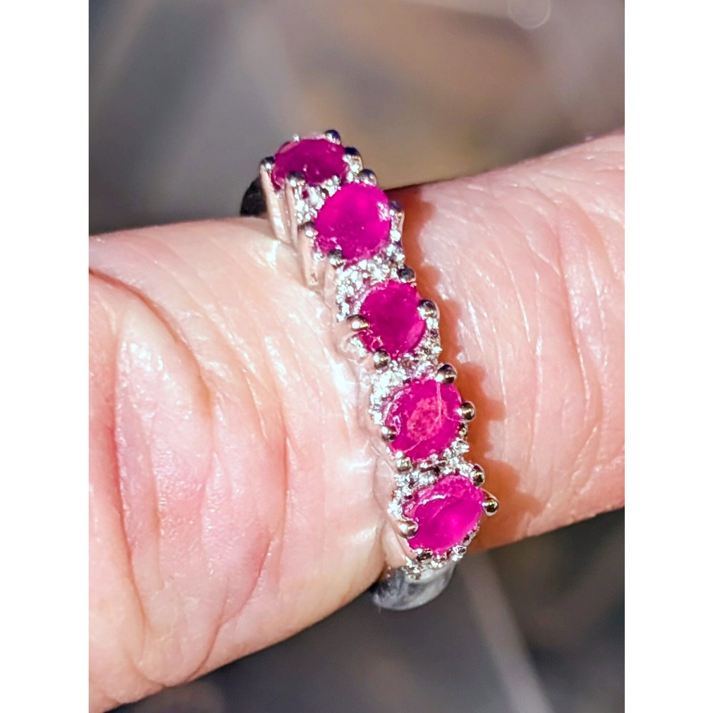 925 Sterling Ruby Diamond Band Ring Size 7